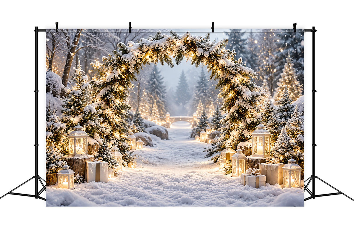 Weihnachtlicher Fotohintergrund Verschneiter Laternen-Torbogen Winterwunderland LXX610-169