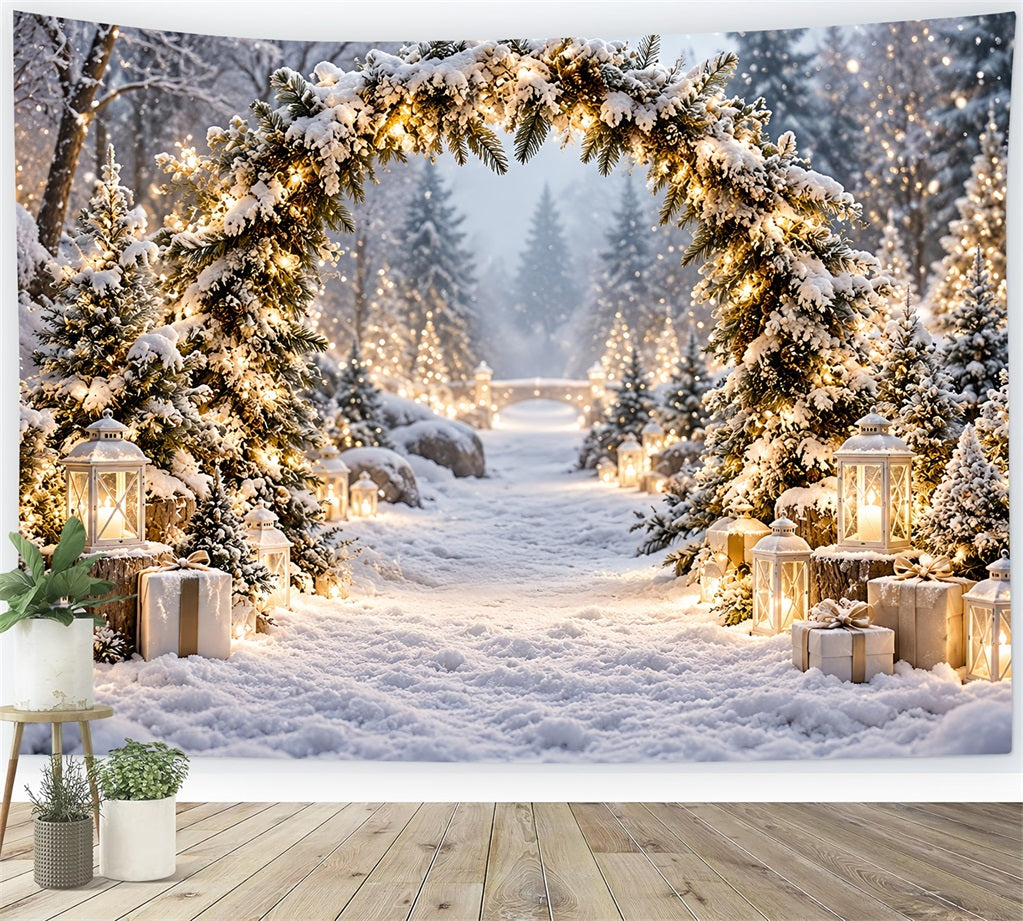 Weihnachtlicher Fotohintergrund Verschneiter Laternen-Torbogen Winterwunderland LXX610-169