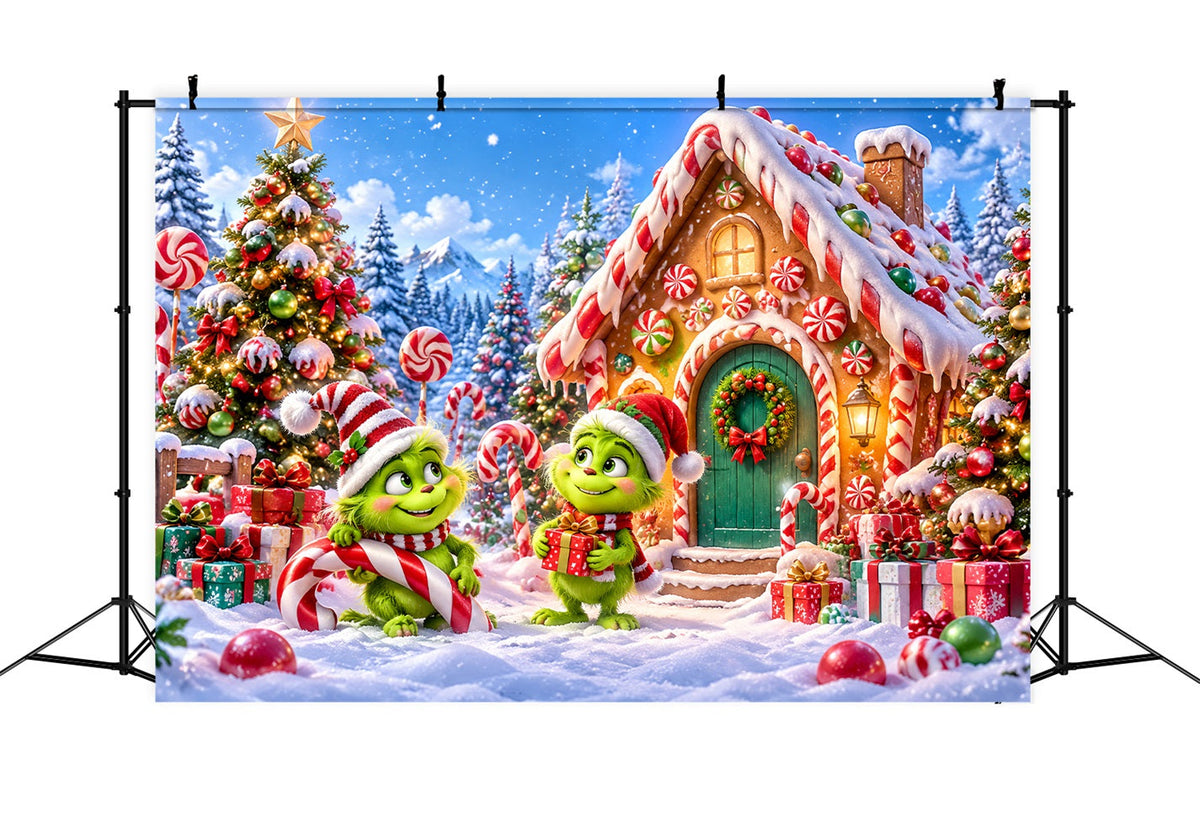 Grinch-Hintergrund Grünes Flauschiges Süßigkeitenhaus LXX610-170