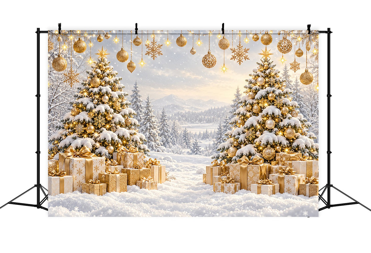 Weihnachtlicher Fotohintergrund Goldener Sonnenuntergang Verschneiter Wald LXX610-171