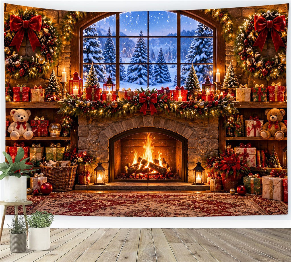Weihnachtsfenster-Hintergrund Grünes Flauschiges Süßigkeitenhaus LXX610-174