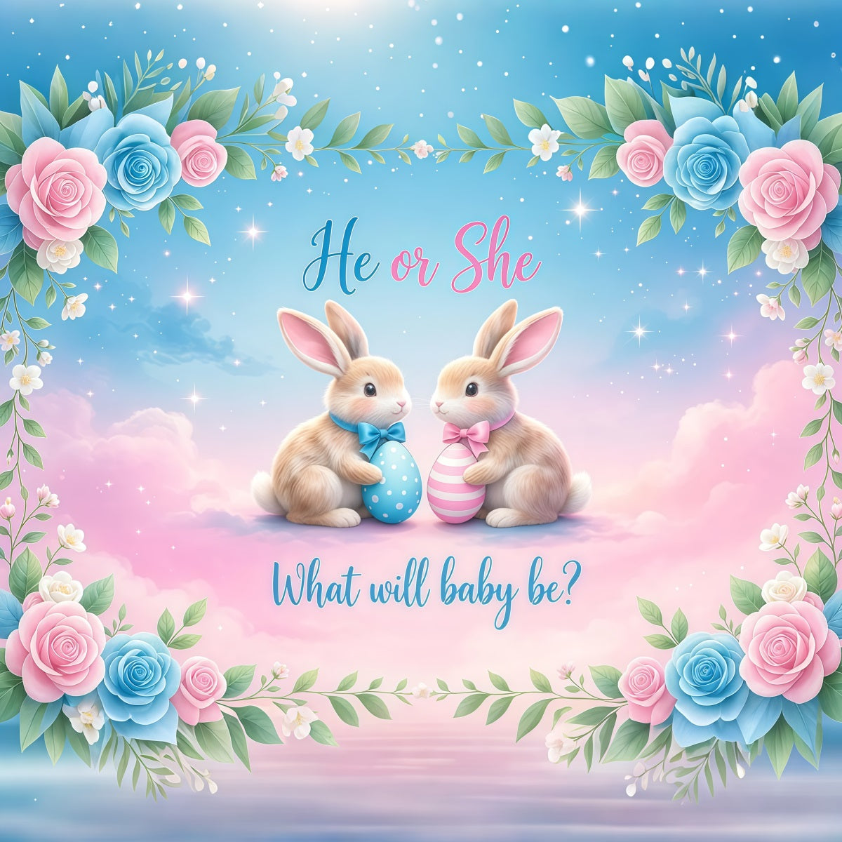 Oster-Geschlechtsenthüllungs-Hintergrund Hase Er oder Sie Blumen Fotohintergründe Ostern LXX62-76