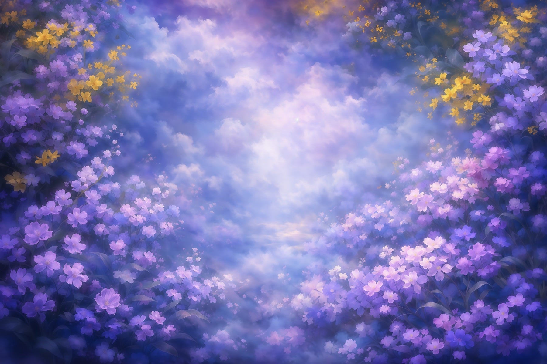Muttertags-Porträt-Hintergrund: Verträumte violette Blumenwolken – Muttertags-Hintergrund LXX63-1
