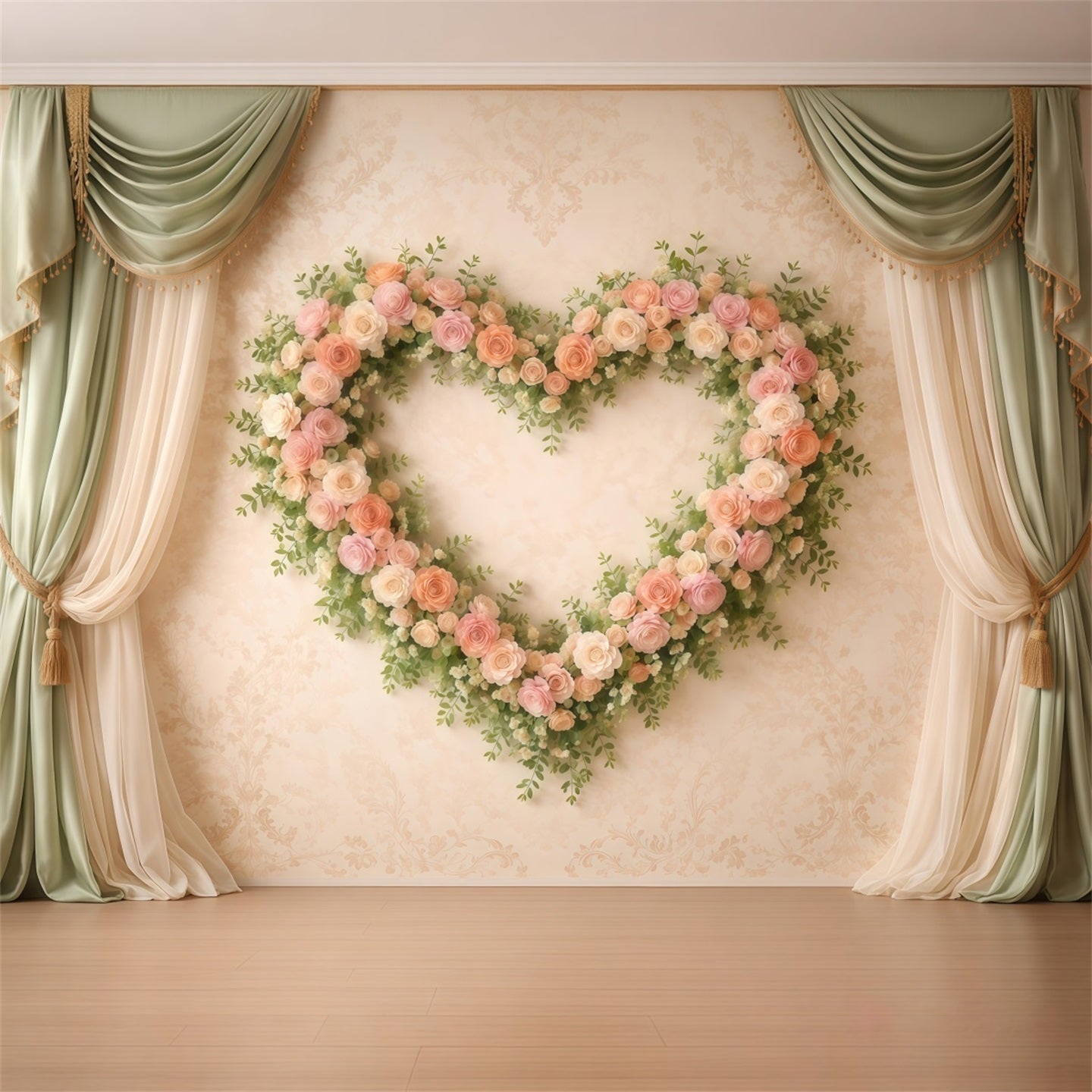 Herz-Blumenrahmen Muttertag-Hintergrund Klassischer Vorhang mit Rosen Muttertag-Hintergrund-Ideen LXX63-11