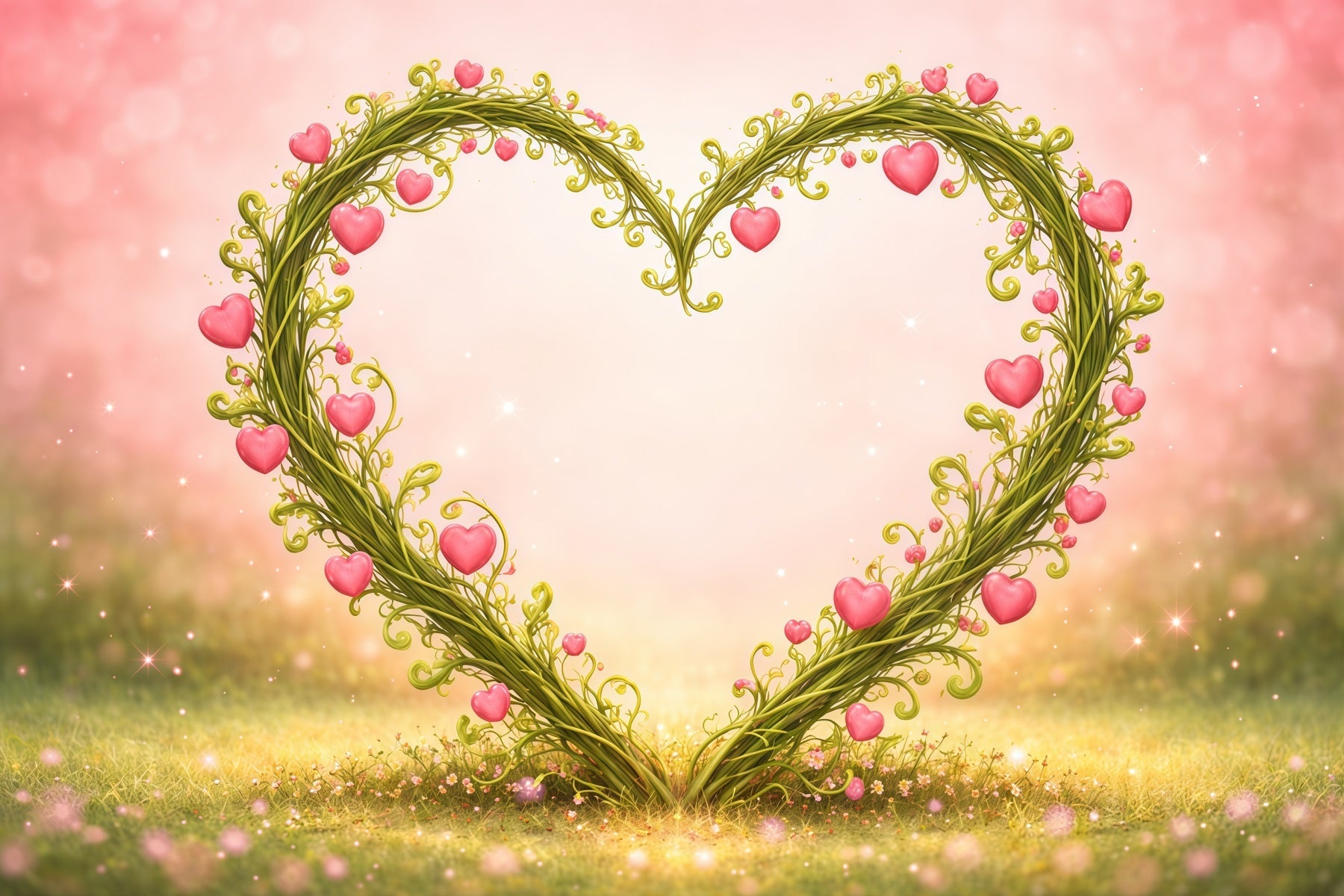 Herz-Blumenrahmen Muttertag-Hintergrund Verspielte Ranken Rosa Liebe Muttertag-Hintergrundideen LXX63-12