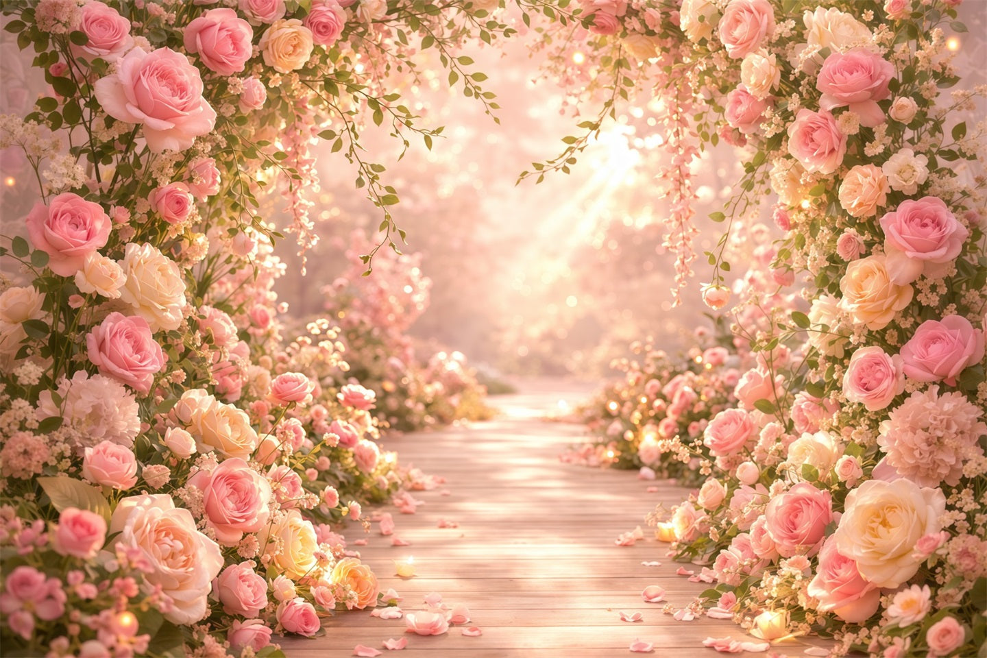 Rosa-Gold-Romantik Muttertag-Hintergrund Romantische Rosen-Lichterkette Muttertag-Hintergründe LXX63-30