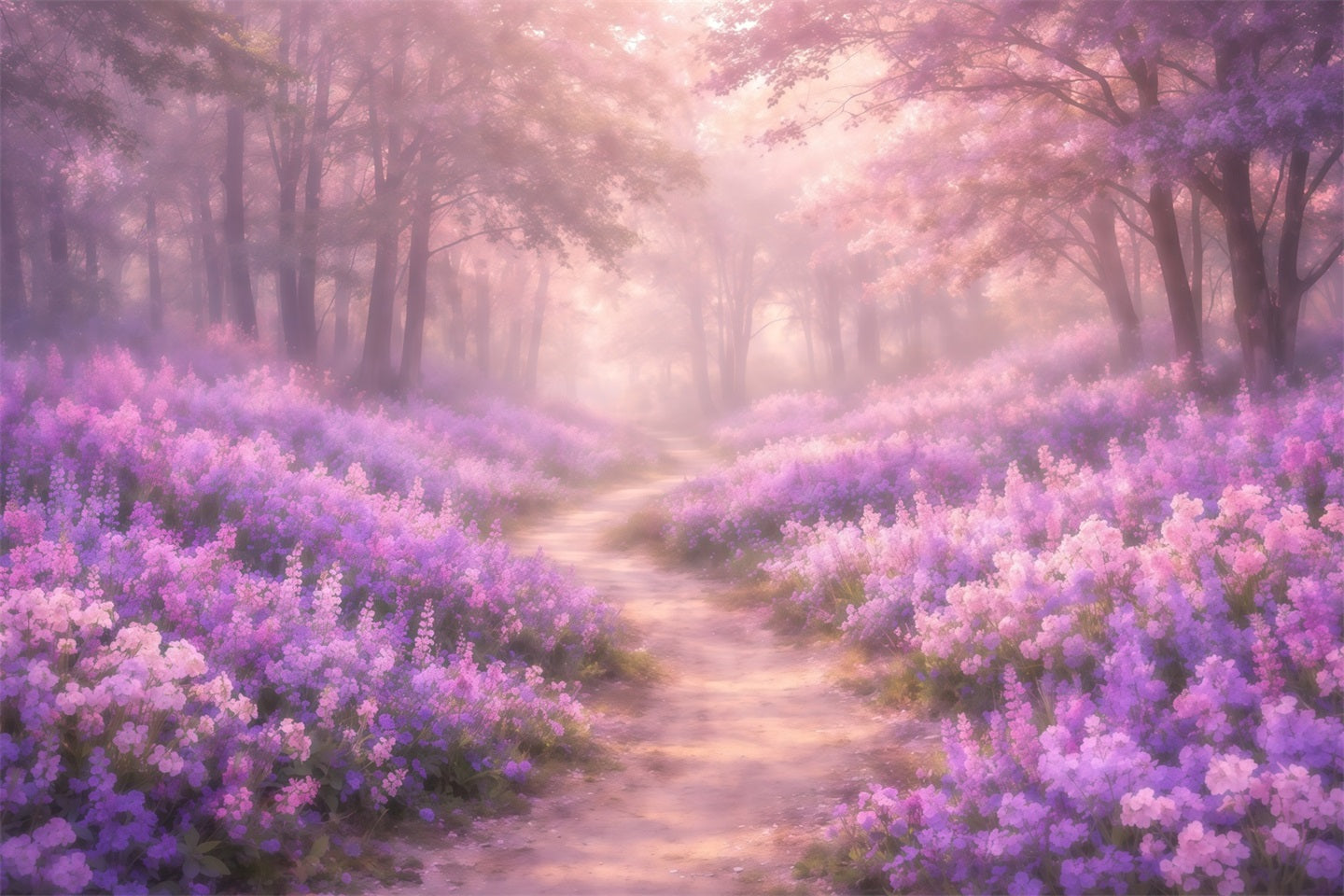 Verträumter Soft-Focus-Hintergrund zum Muttertag – Lila Blütenwaldweg-Fotohintergründe zum Muttertag LXX63-33