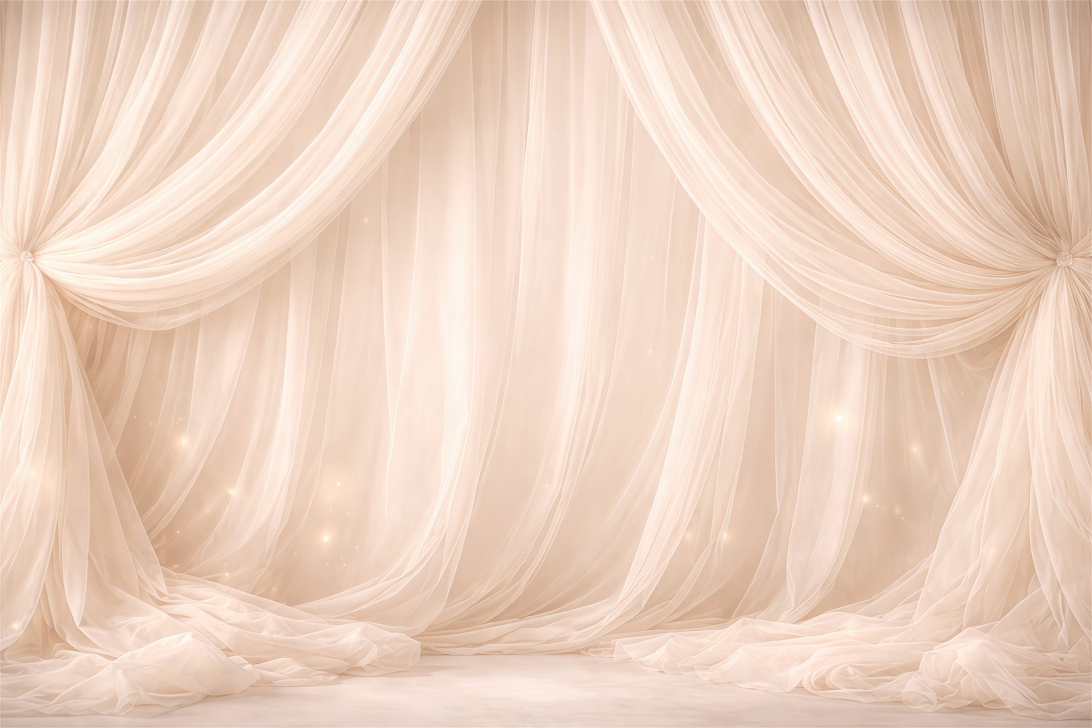 Verträumter Soft-Focus-Hintergrund zum Muttertag mit champagnerfarbenem Vorhang und funkelnden Lichtern – Fotohintergründe zum Muttertag LXX63-36
