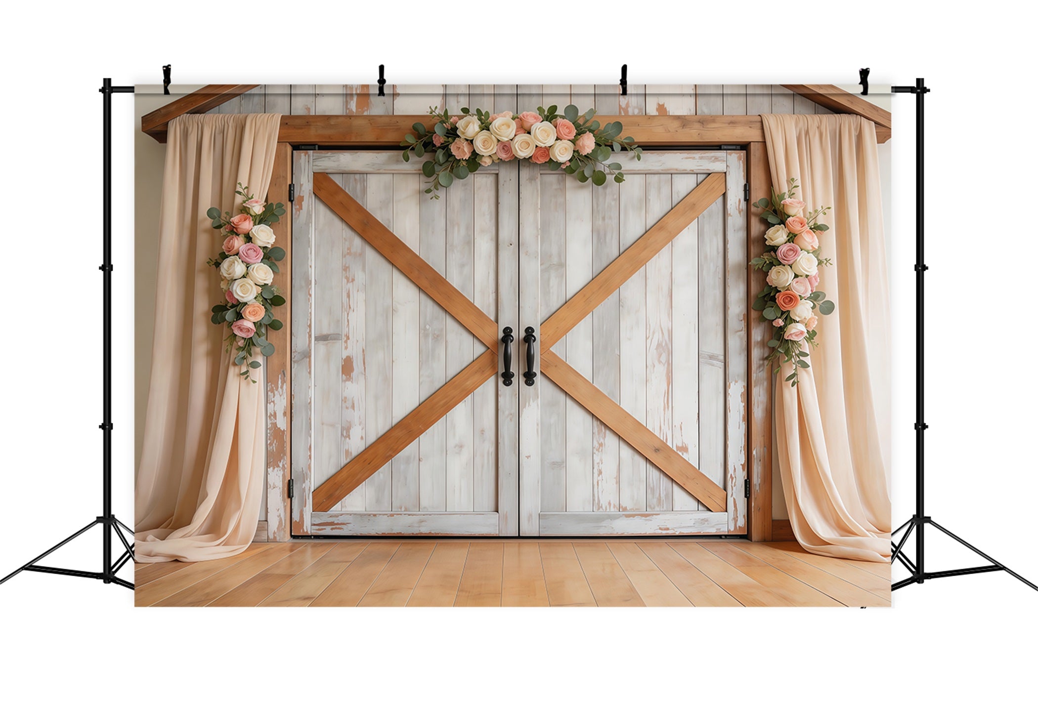 Fotohintergrund zum Muttertag im Farmhouse-Chic: Rustikale weiße Scheunentür aus Holz, Fotohintergrund zum Muttertag LXX63-43