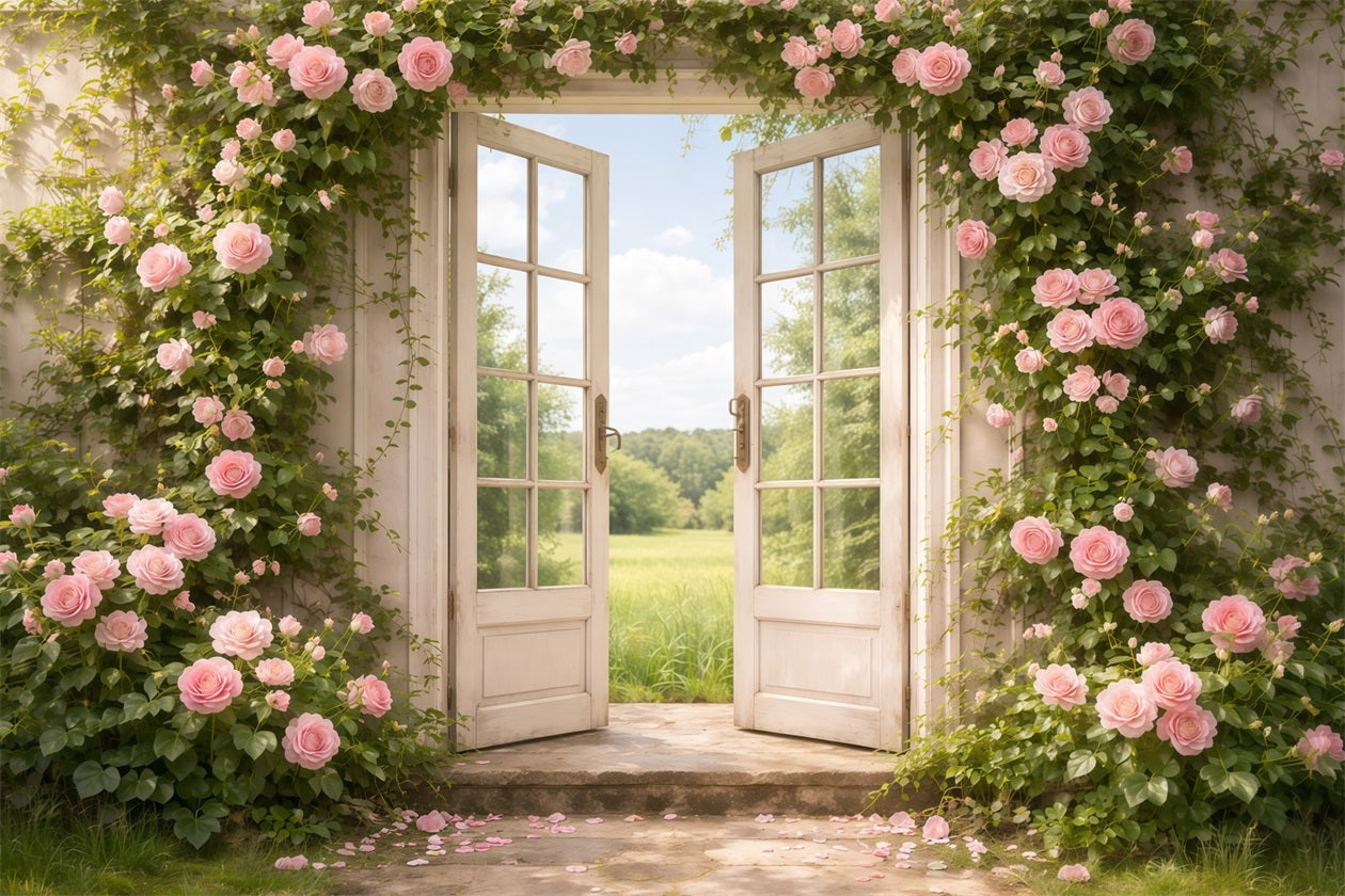 Muttertags-Porträt-Hintergrund Romantische-Tür-Rosa-Rose-Torbogen-Muttertags-Hintergrund LXX63-5