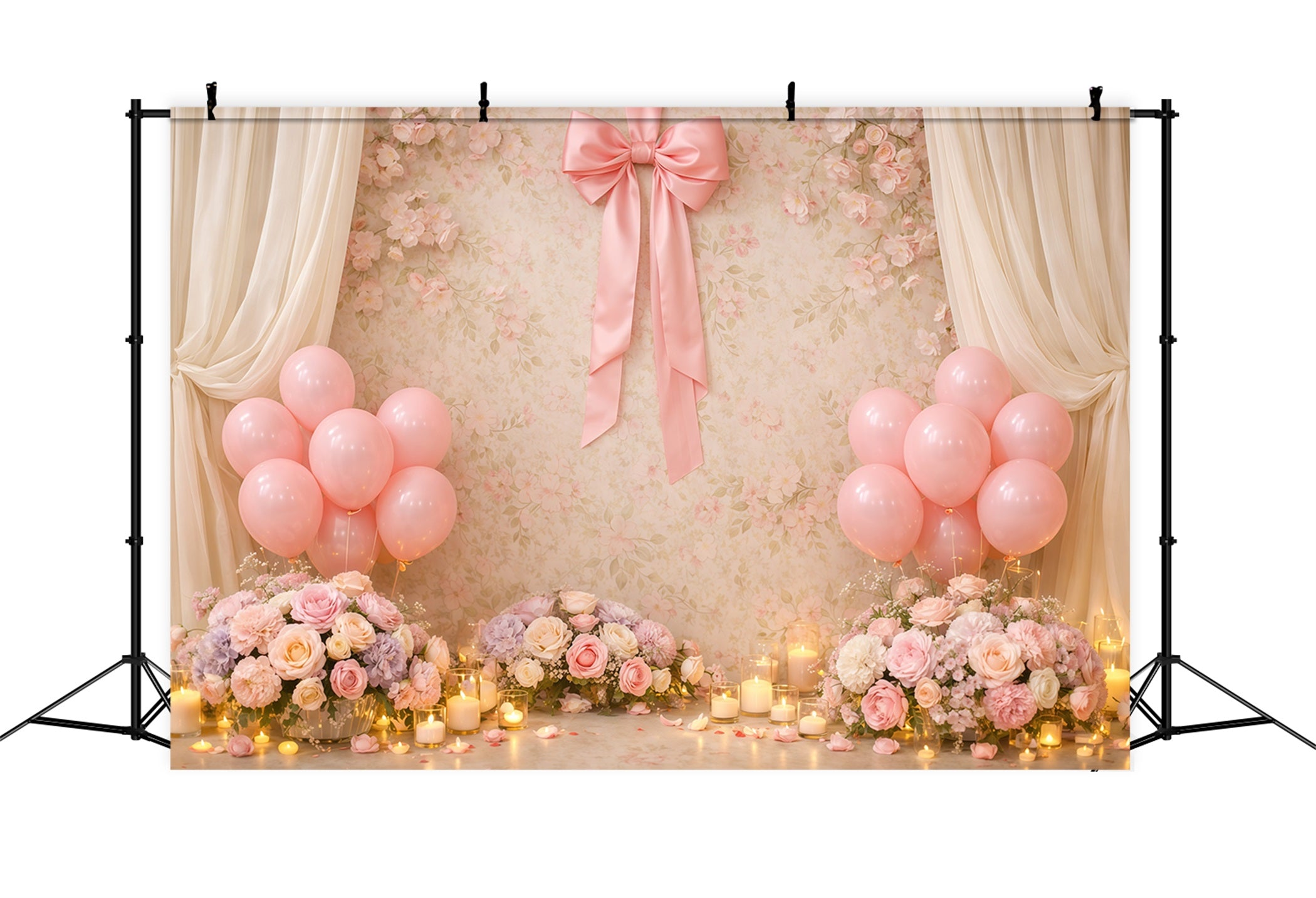 Muttertags-Ballon-Hintergrund: Elegante rosa Ballons, Blumen und Kerzen – Ideen für Muttertags-Hintergründe LXX63-52