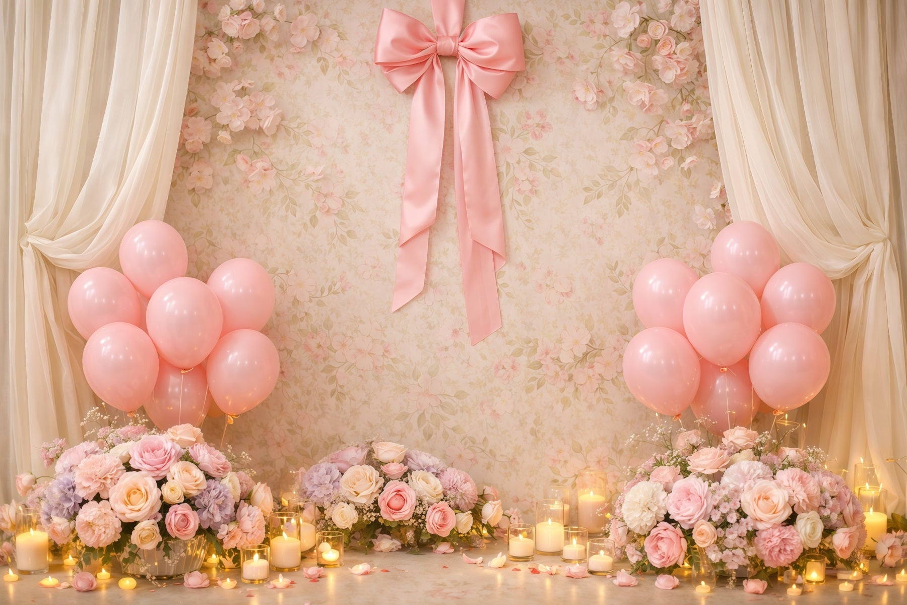 Muttertags-Ballon-Hintergrund: Elegante rosa Ballons, Blumen und Kerzen – Ideen für Muttertags-Hintergründe LXX63-52