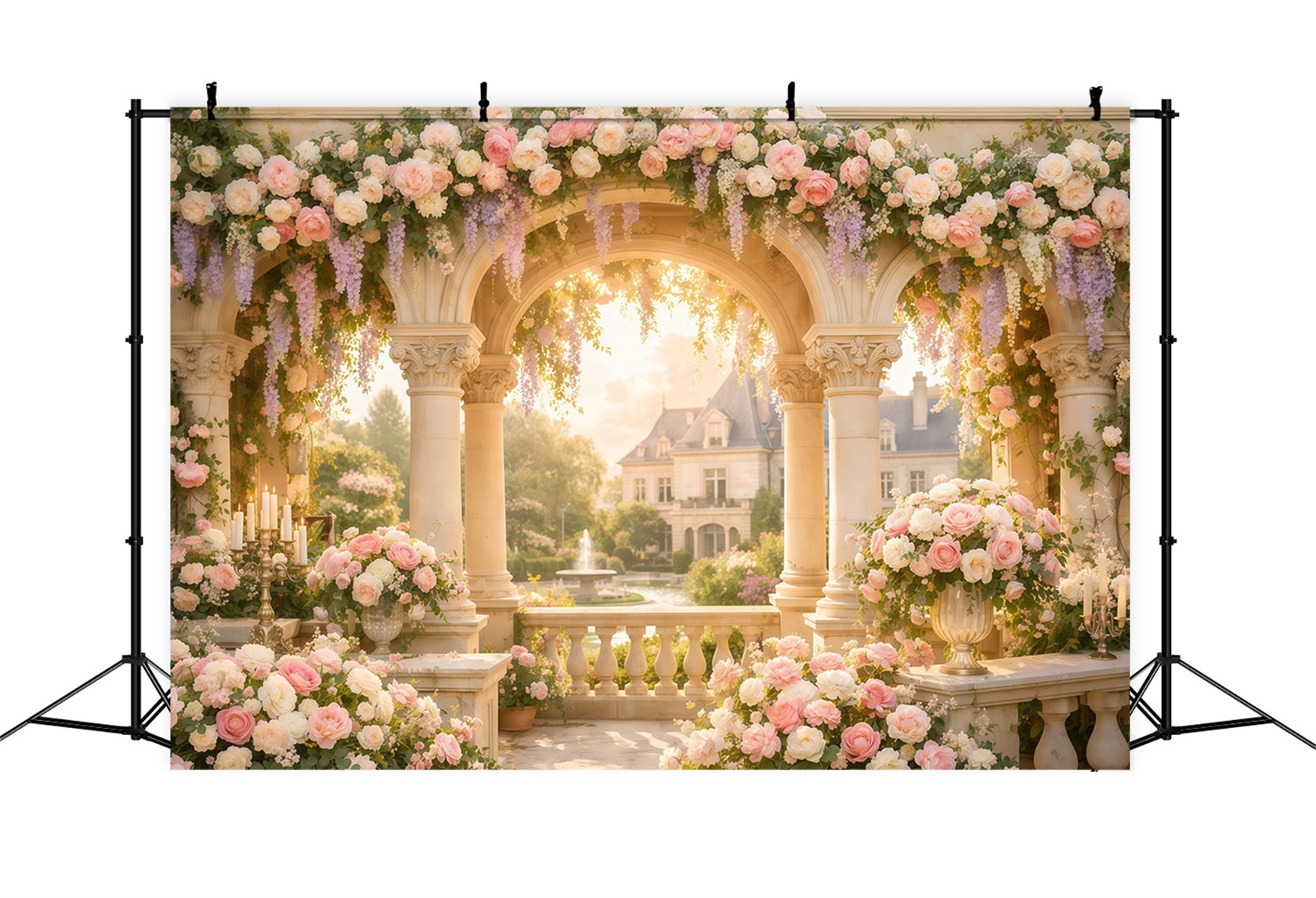 Ideen für blumige Muttertags-Hintergründe: Blumiger Säulenbogen, Springbrunnen-Hintergrunddesign für den Muttertag LXX63-58