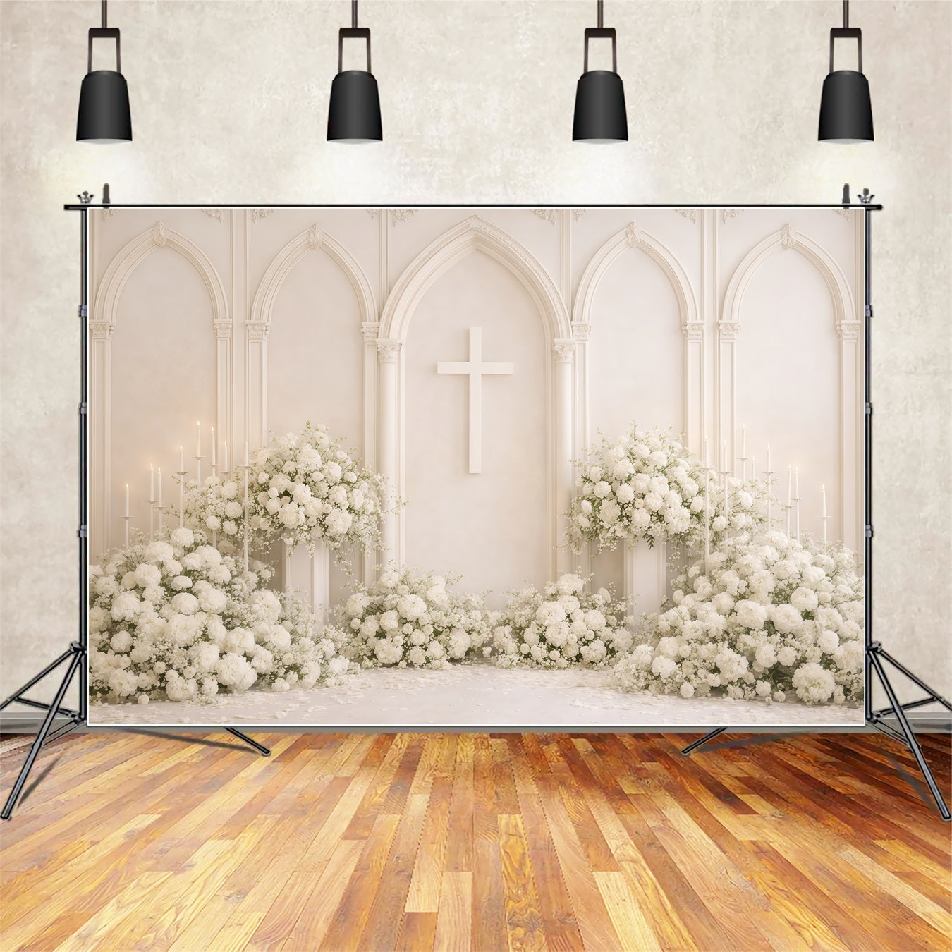 Muttertags-Hintergrund Kirche Weißer Blumenkreuzbogen Kathedralen-Eleganz Muttertags-Hintergrund LXX63-62