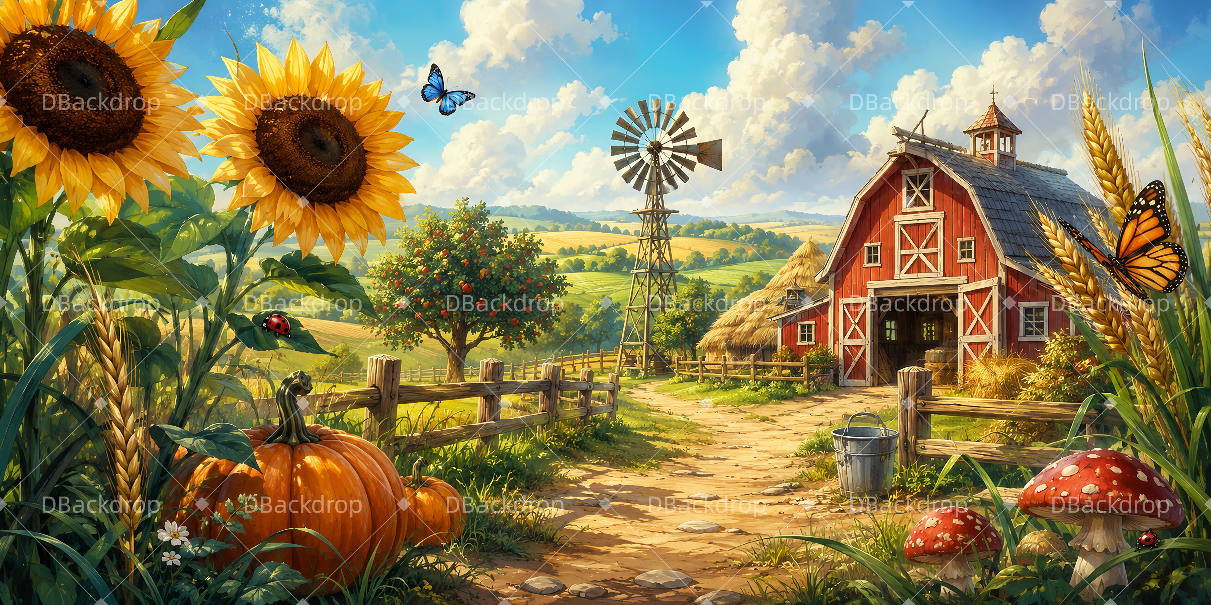 Herbstliche Landscheune Bauernhof Hintergrundkulisse VBS LXX65-T16
