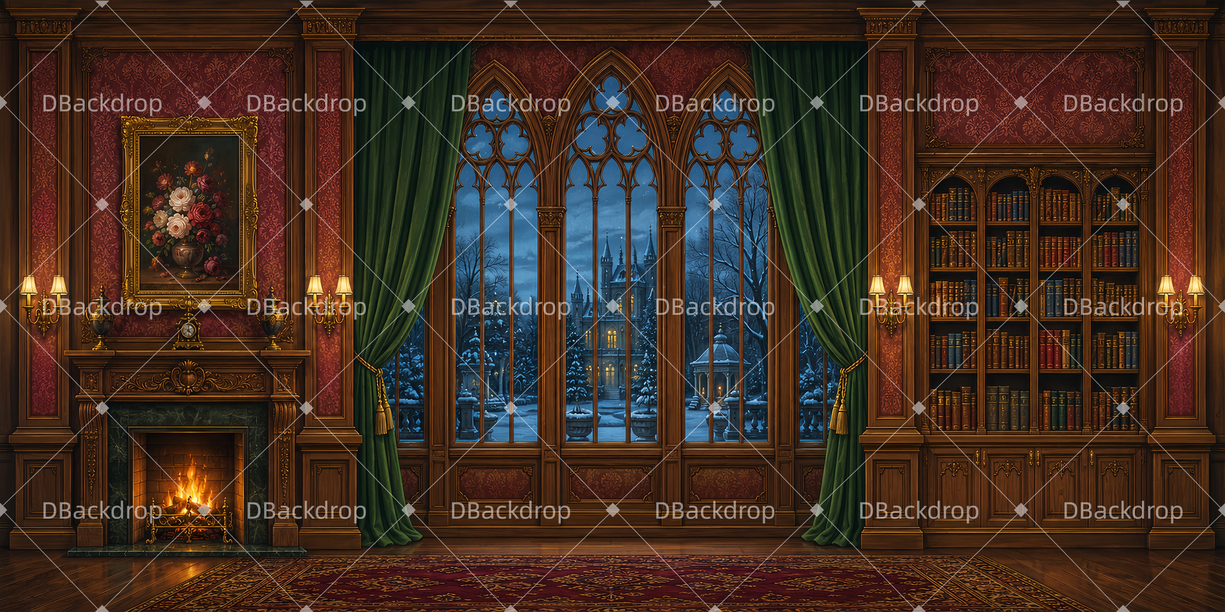 Große Bühnenhintergründe Bibliothek eines Viktorianischen Herrenhauses Aufführungshintergründe LXX65-T60