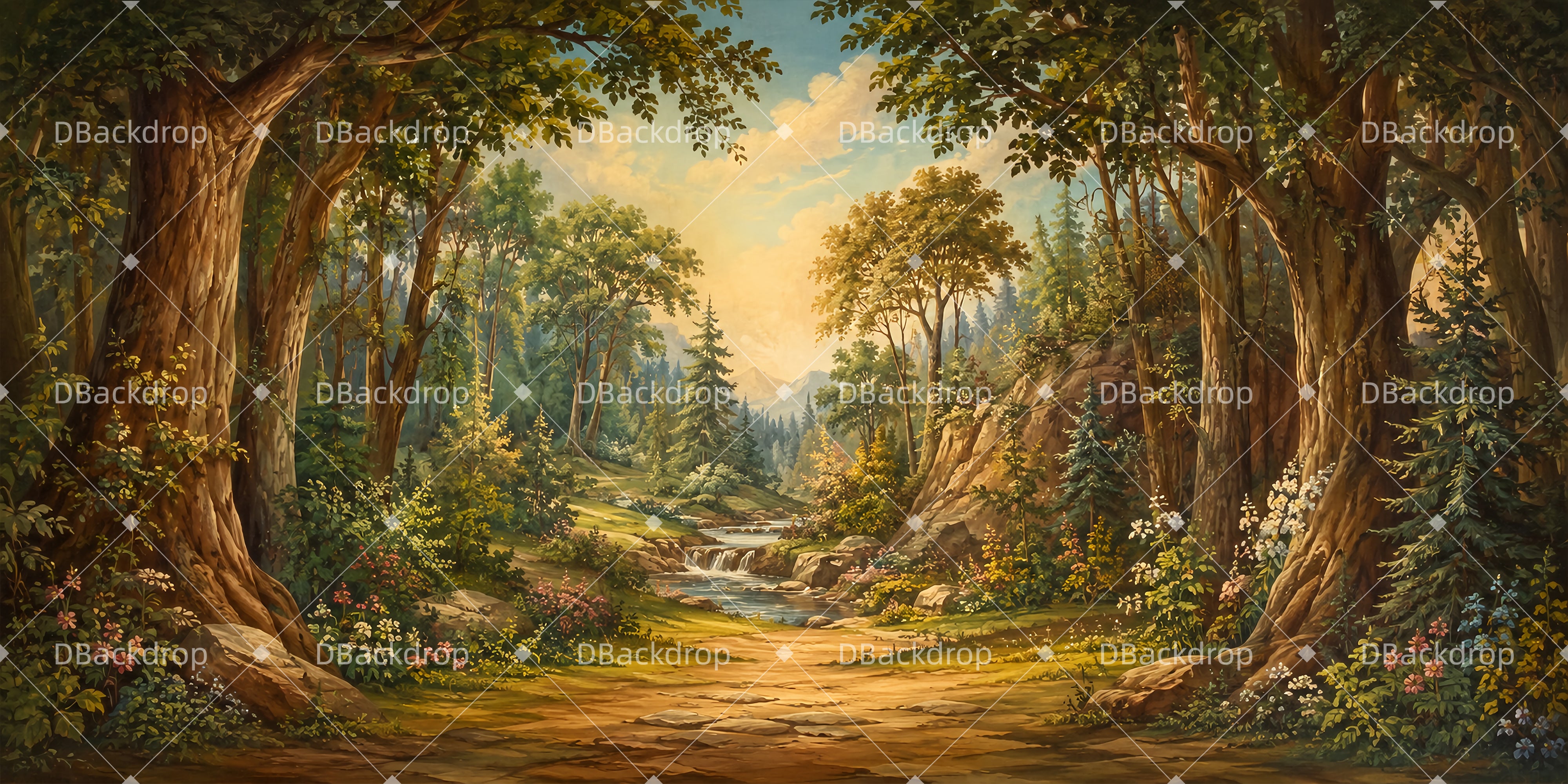 Waldbühnenhintergrund Goldener Waldbach Kulissenhintergründe LXX65-T63