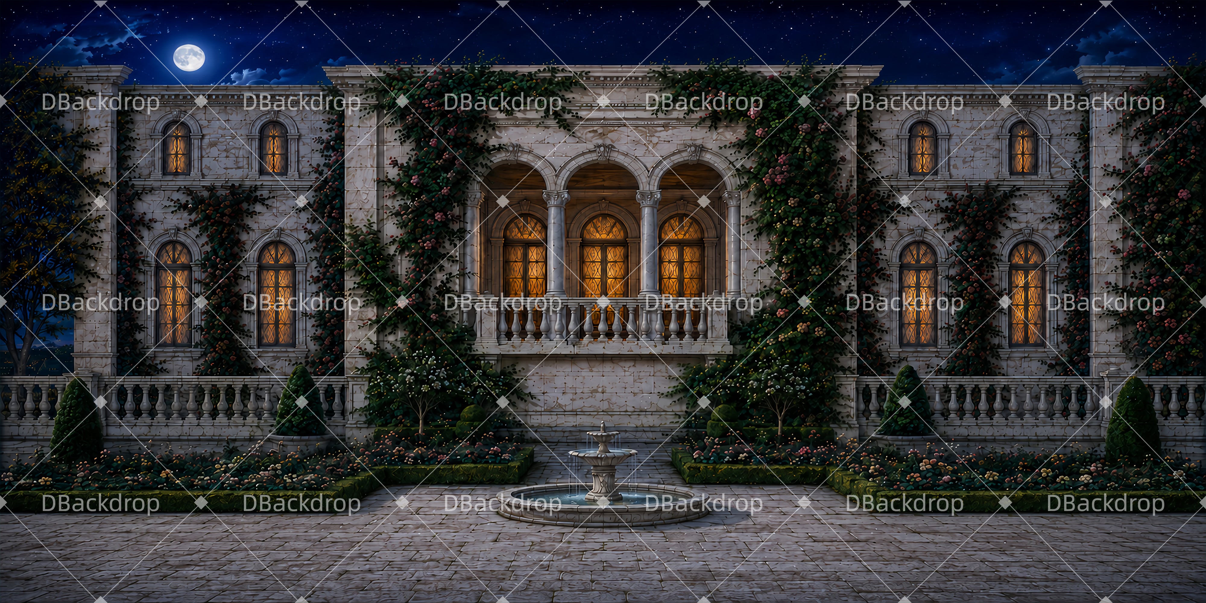 Kino-Hintergrund Aufführungshintergrund Moonlit Manor Courtyard LXX65-T77