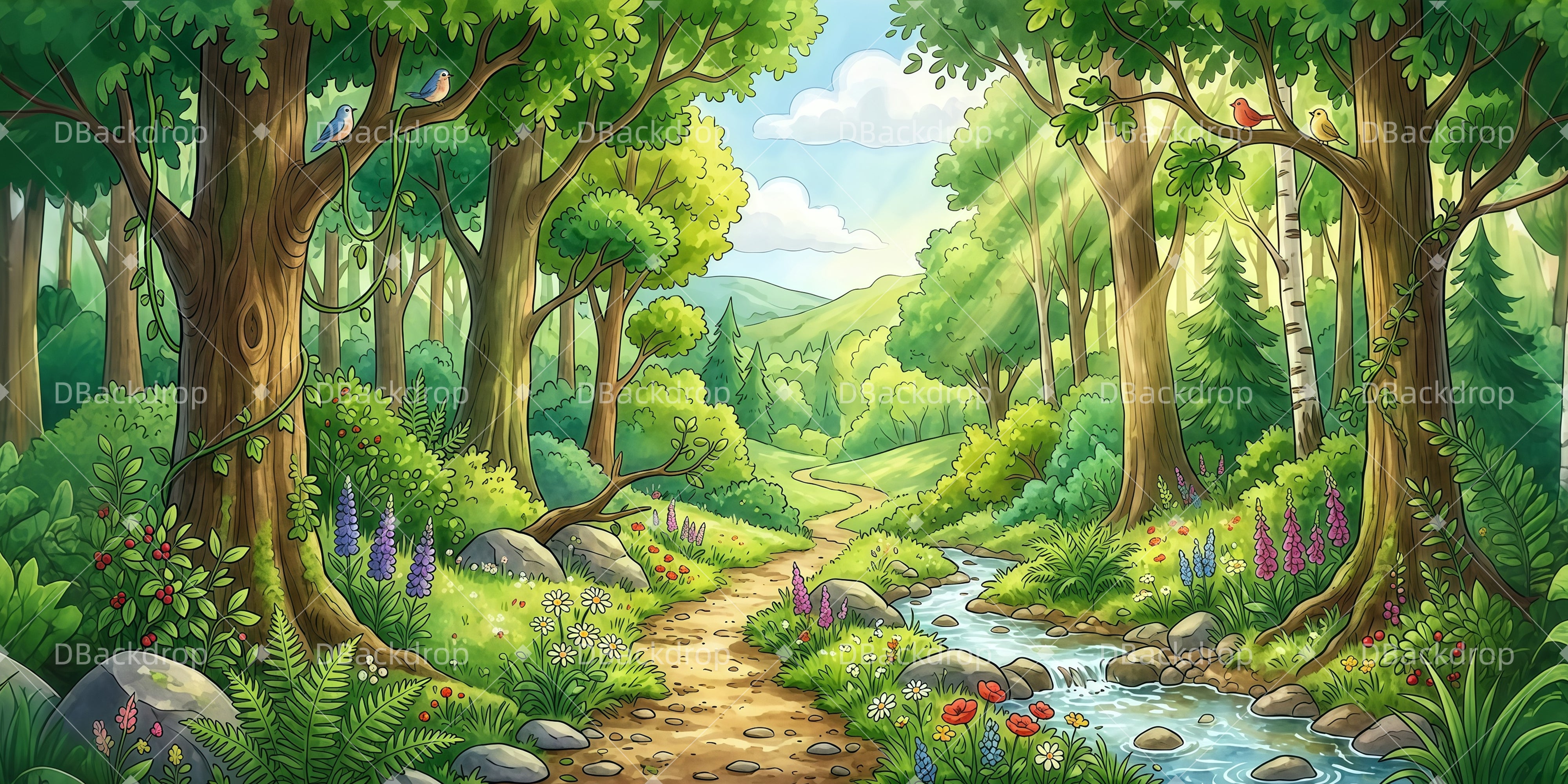 Wald Hintergrund For Stage Woodland Stream Path VBS Hintergrund LXX65-T8