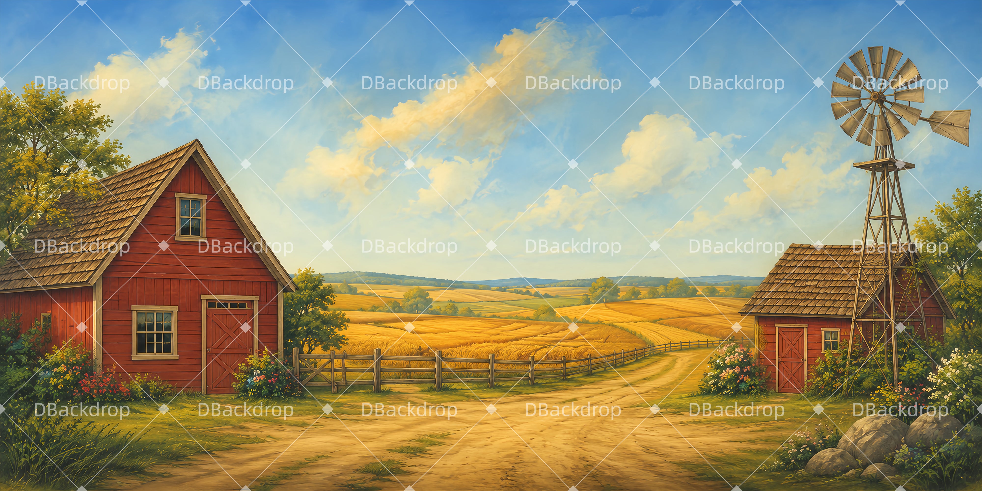 Theaterkulisse goldene Felder und Bauernlandschaft LXX65-T91