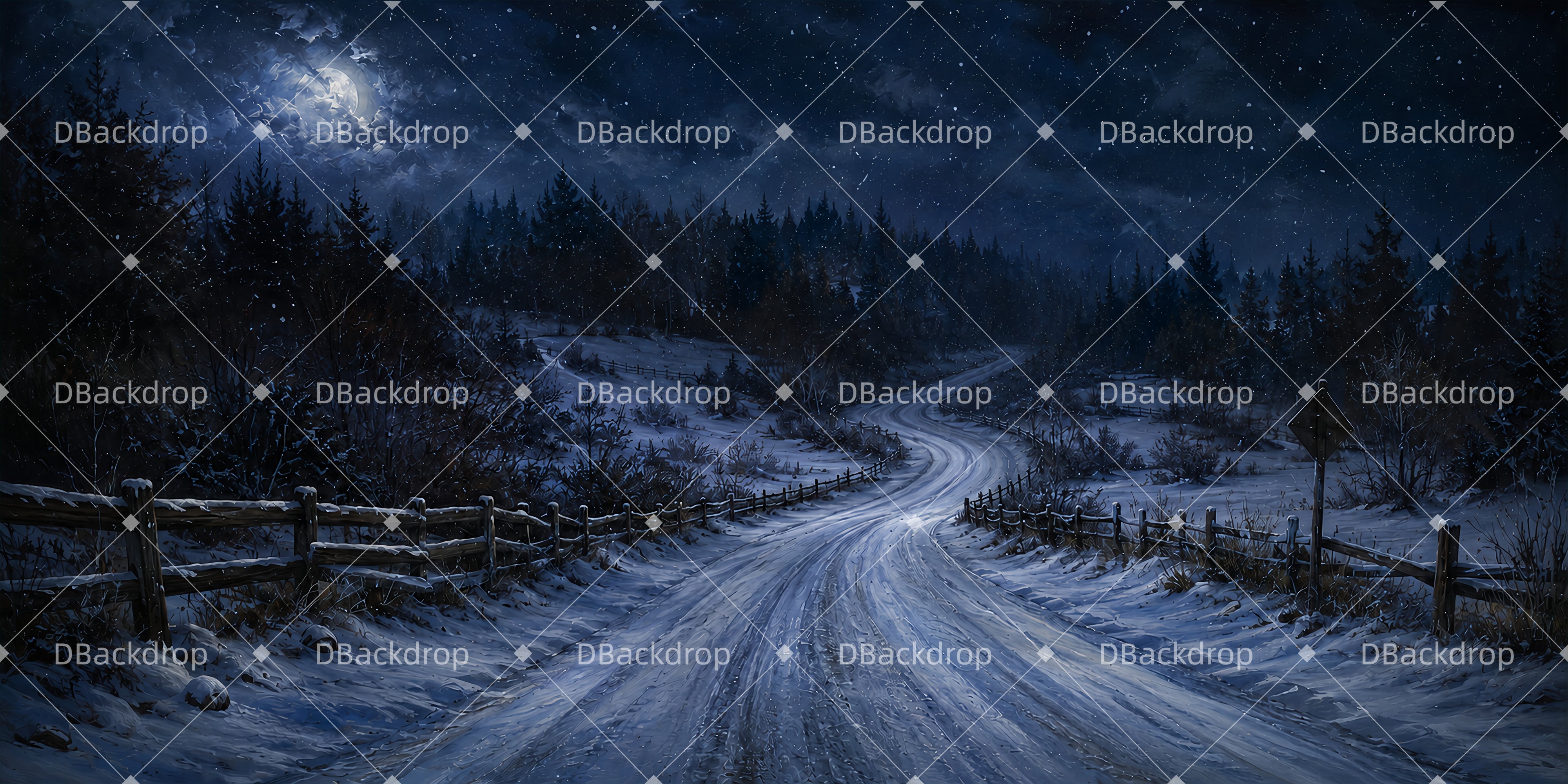 Bühnenhintergrund Winterliche Fluchtstraße für Theaterstück LXX66-T60