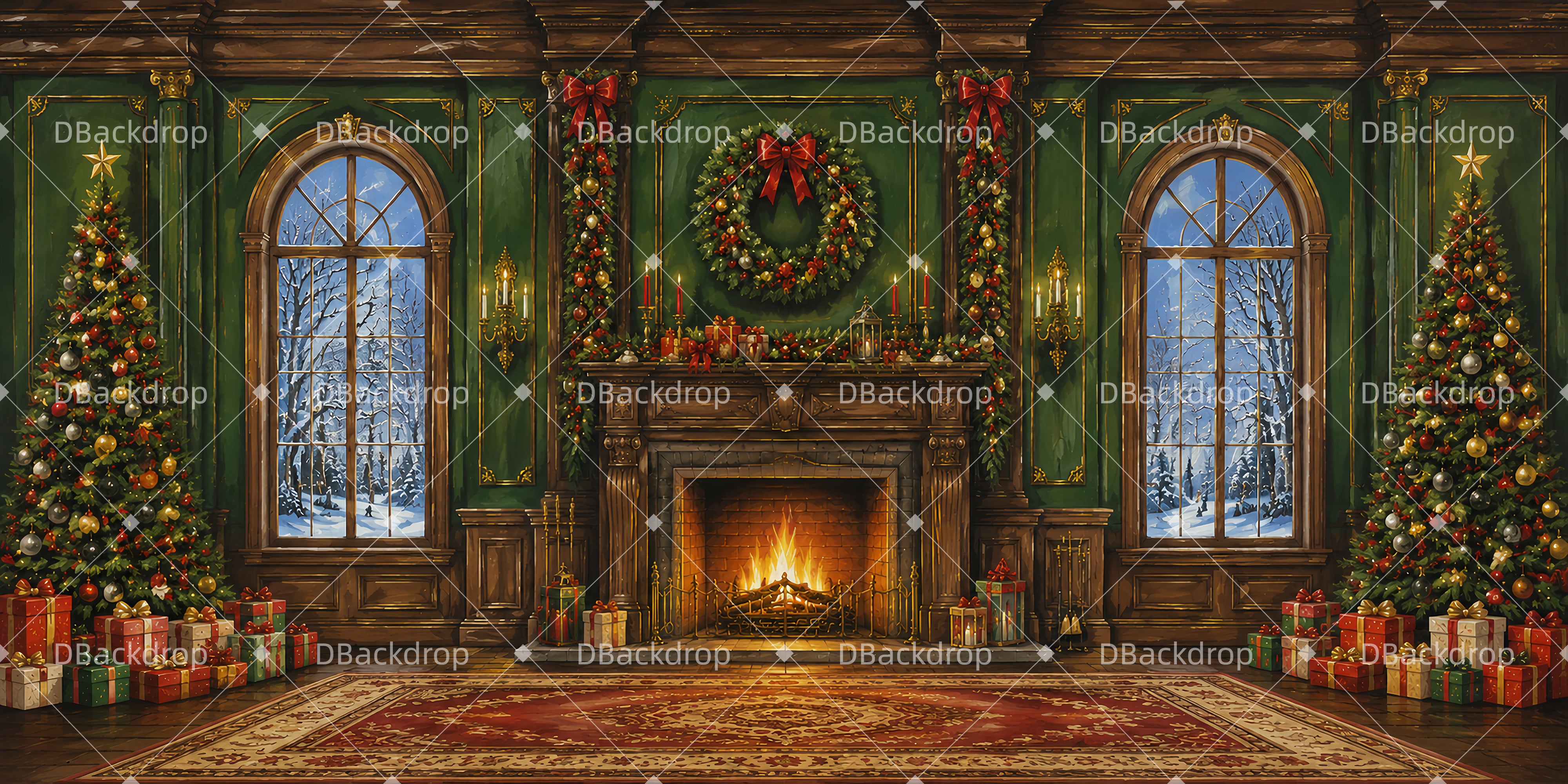 Nussknacker Bühnenhintergrund Weihnachtszimmer mit Kamin LXX66-T68