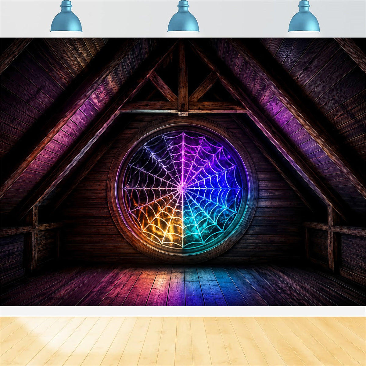 Einfacher Halloween-Hintergrund Bunte Spinne Dachbodenfenster Extra Großer Halloween-Hintergrund LXX67-105