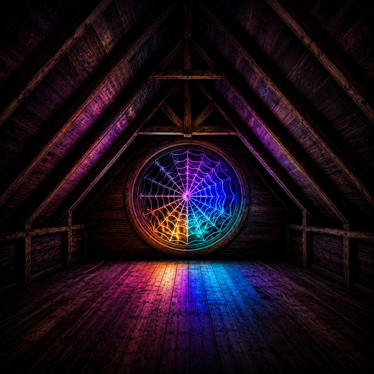 Einfacher Halloween-Hintergrund Bunte Spinne Dachbodenfenster Extra Großer Halloween-Hintergrund LXX67-105