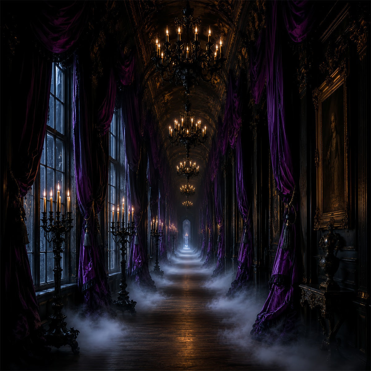 Halloween-HintergrundkulissenLila Kerze Gotischer Flur Halloween-Hintergrundideen LXX67-112