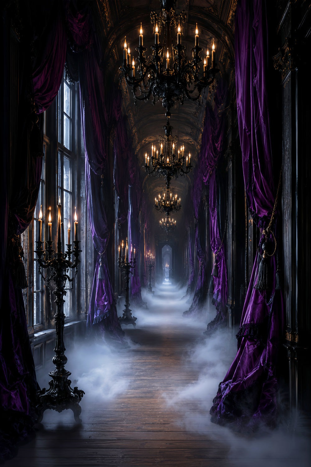 Halloween-HintergrundkulissenLila Kerze Gotischer Flur Halloween-Hintergrundideen LXX67-112