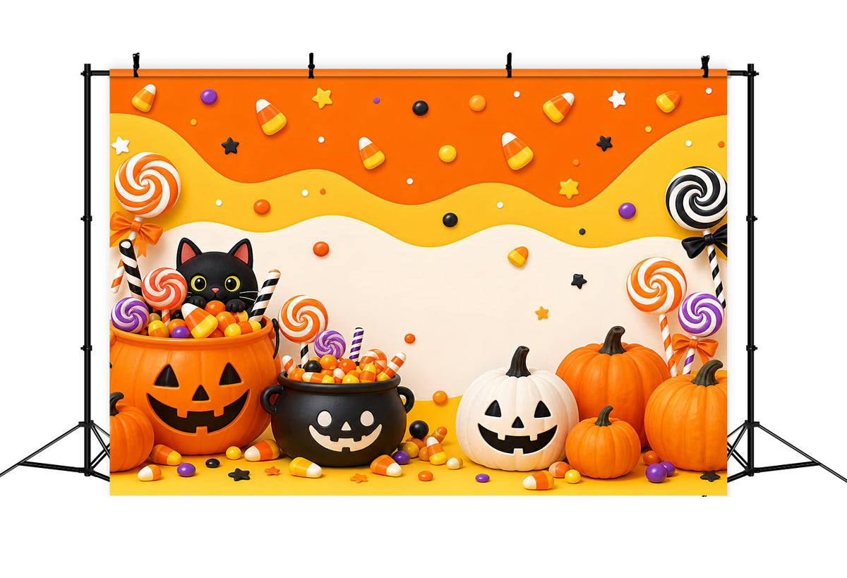 Niedliche Halloween-Hintergründe Süßigkeiten Kürbis Katze Party-Halloween-Hintergründe Szenenbildner LXX67-113
