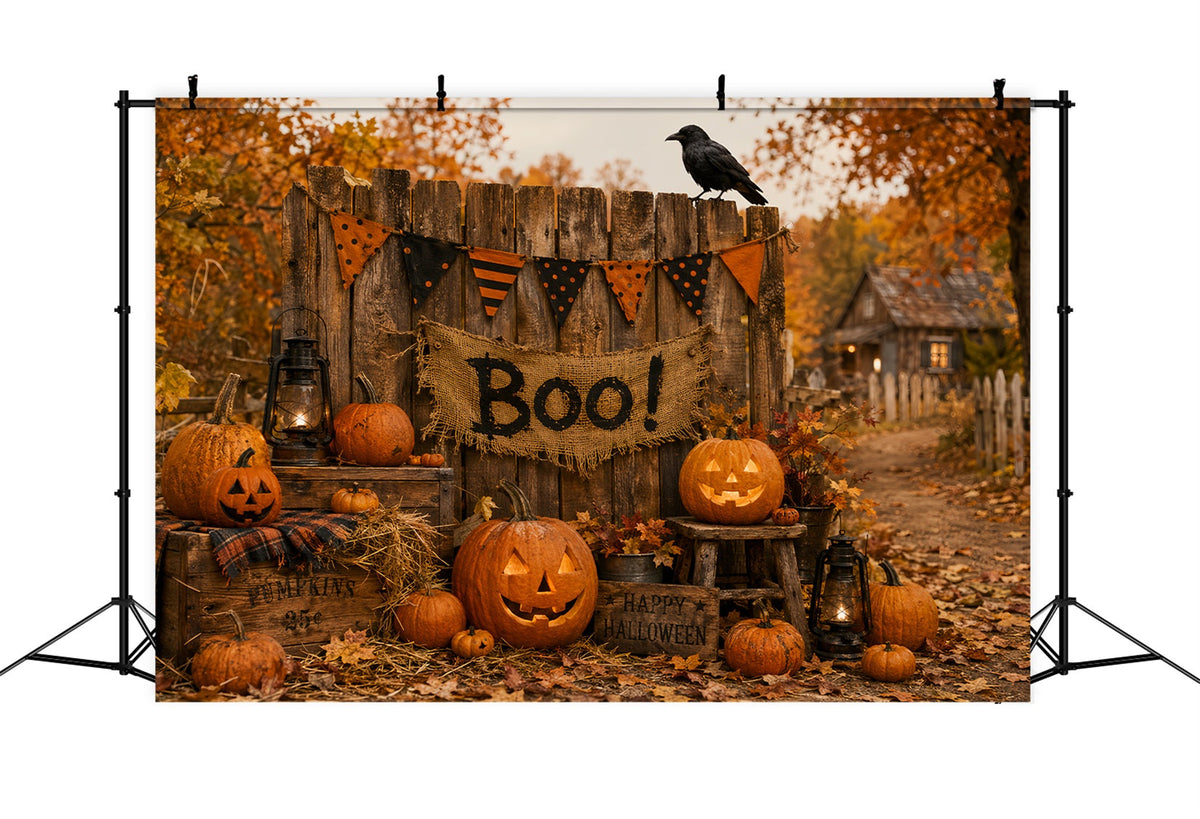 Halloween-Hintergrund Für Fotobox Rustikaler Kürbiszaun Niedlicher Halloween-Hintergrund LXX67-118