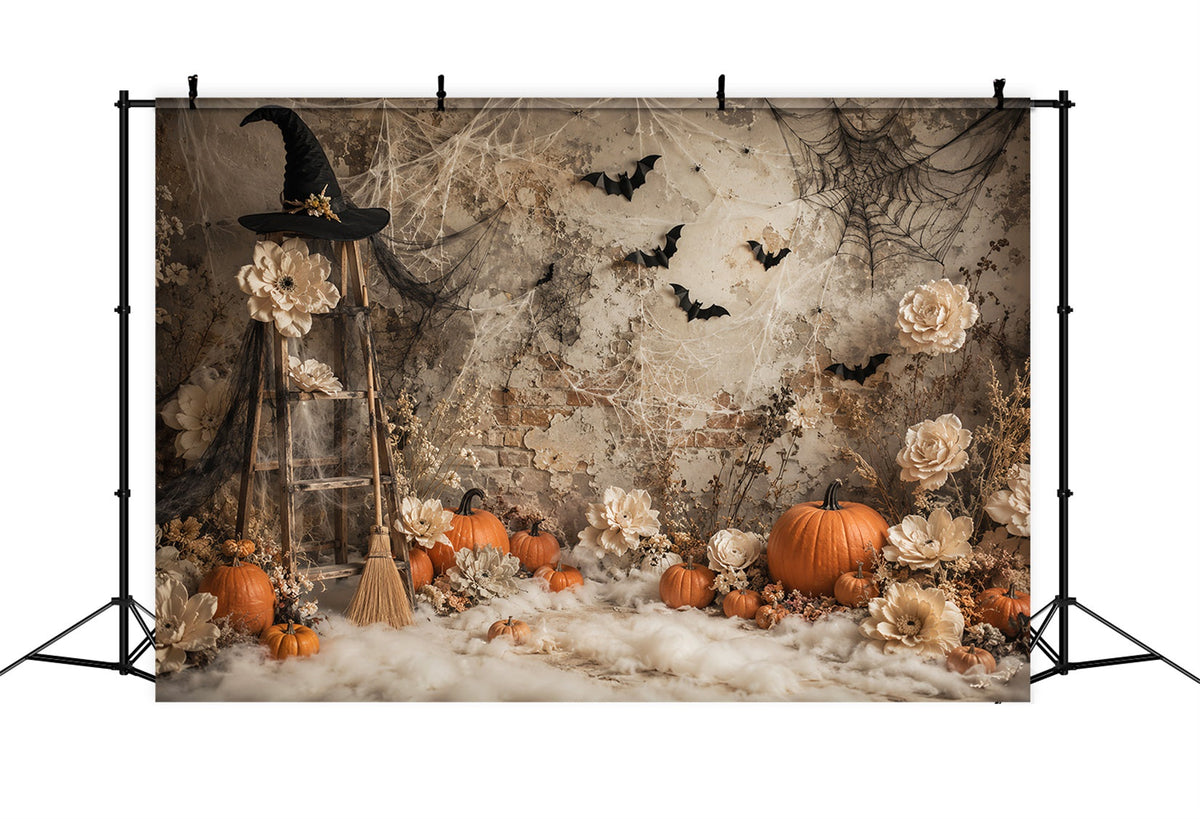 Halloween-Kürbis-Hintergrund Boho-Hexe Blumenkürbisse Halloween-Fotohintergrund-Ideen LXX67-119