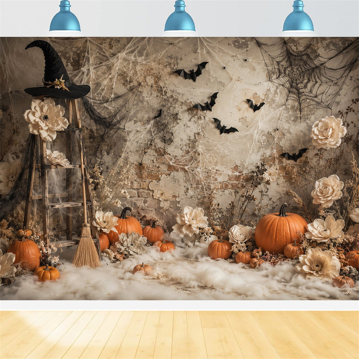 Halloween-Kürbis-Hintergrund Boho-Hexe Blumenkürbisse Halloween-Fotohintergrund-Ideen LXX67-119