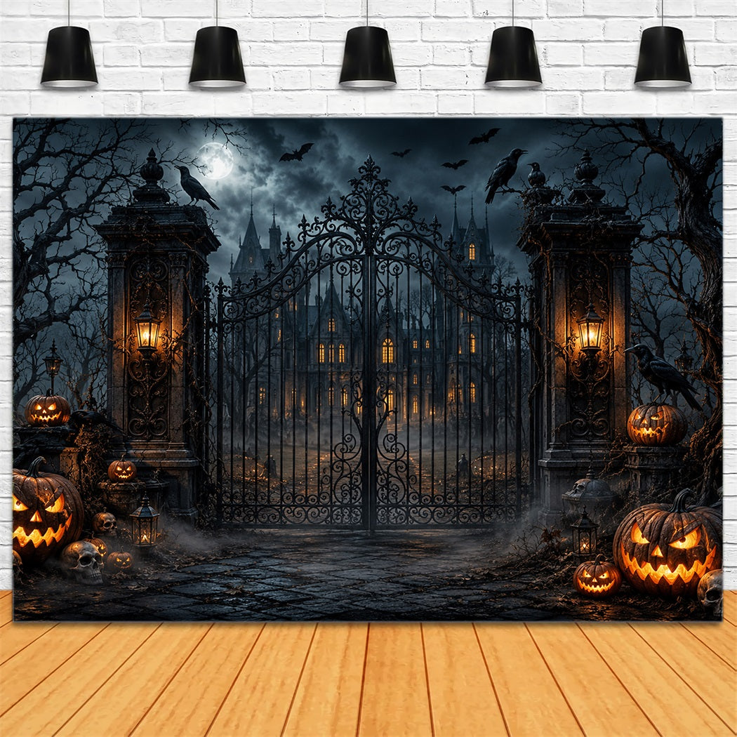 Halloween-Fotohintergrund Im AußenbereichGotisches Herrenhaus Mit Kürbistor LXX67-121