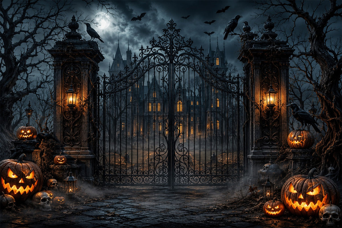 Halloween-Fotohintergrund Im AußenbereichGotisches Herrenhaus Mit Kürbistor LXX67-121