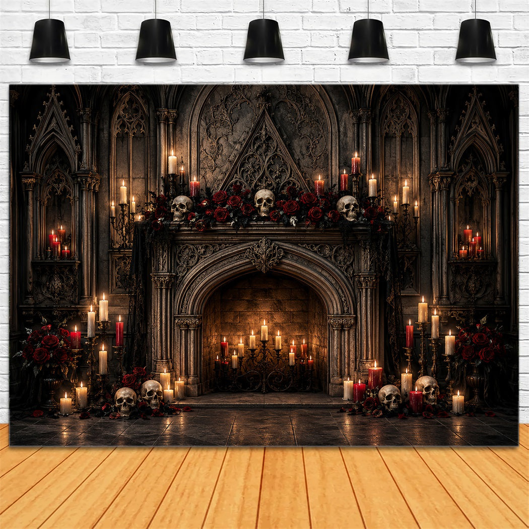 Halloween-Fotohintergrund-IdeenGothic-Totenkopf Kerze Kamin Halloween-Fotohintergrund LXX67-125