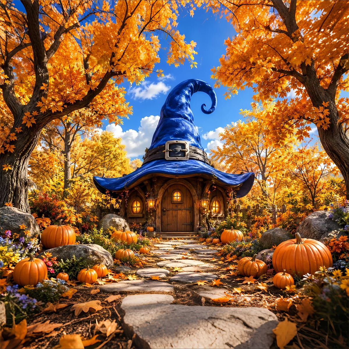 Halloween-Kulissen Aus Pappe Herbstliches Hexenhut-Häuschen Halloween-Fotografie-Hintergrund LXX67-129