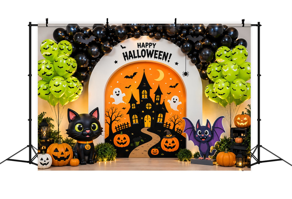 Halloween-Fotohintergrund Mit Niedlicher Katze Und Ballons Für Die Halloween-Party LXX67-130