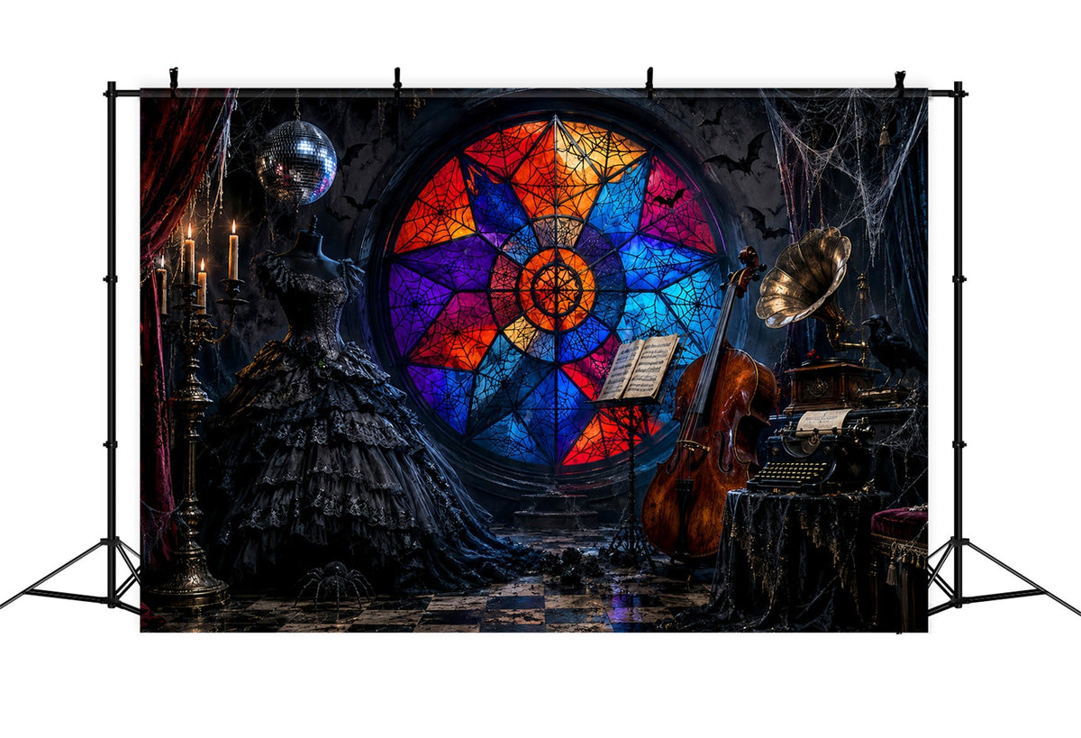 Gruselige Halloween-HintergrundideenGotische Glasmalerei Musik Halloween-Fotoshooting-Hintergrund LXX67-137