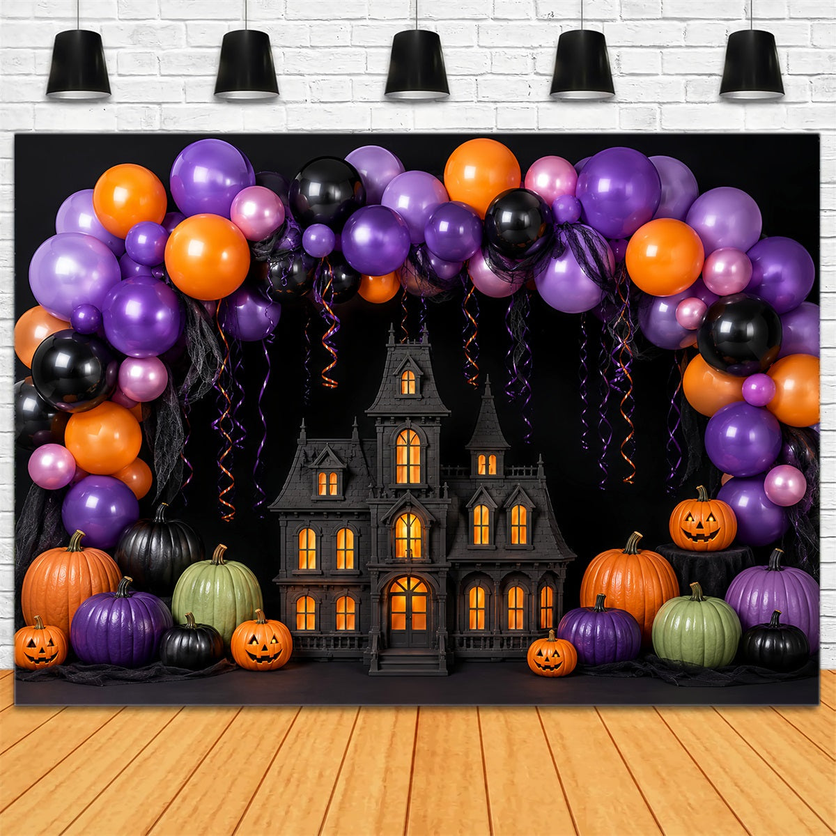 Halloween-Babyparty-Hintergrund Ballonbogen Spukhaus-Fotografie Halloween-Hintergrund LXX67-145