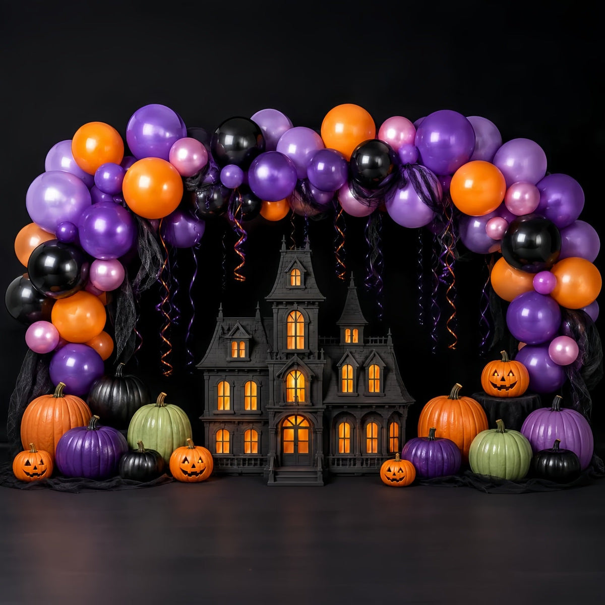 Halloween-Babyparty-Hintergrund Ballonbogen Spukhaus-Fotografie Halloween-Hintergrund LXX67-145