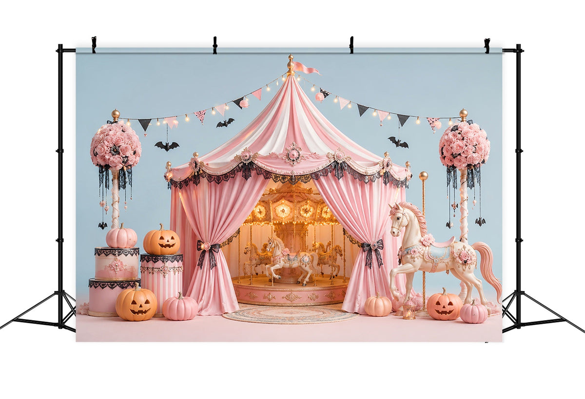 Halloween-FotohintergrundRosa Karussell-Kürbiszelt Halloween-Zirkus-Hintergrund LXX67-148