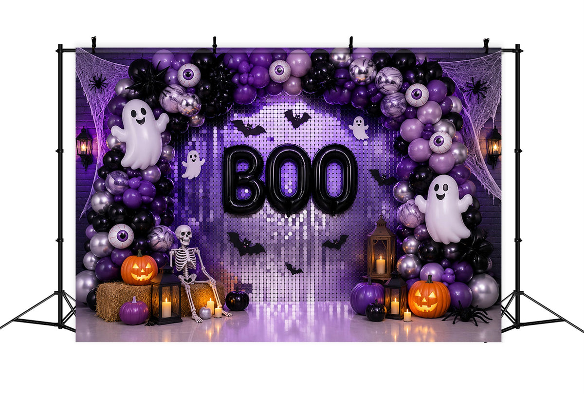 Halloween-Fotohintergrund-IdeenLila Geisterballon-Party-Halloween-Fotohintergrund LXX67-15