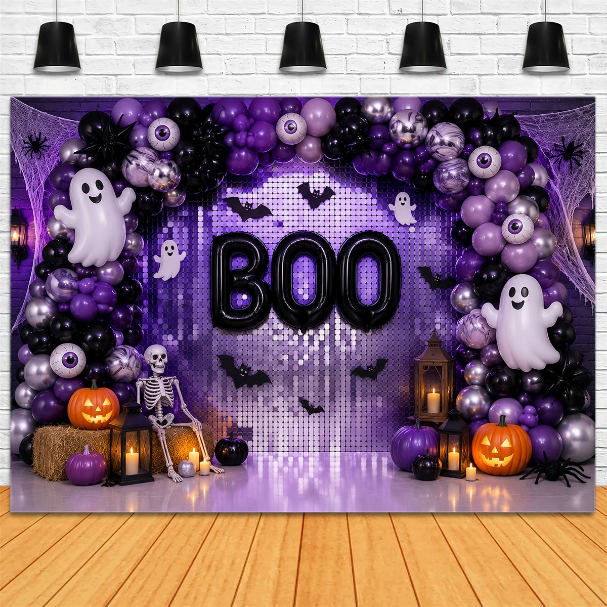 Halloween-Fotohintergrund-IdeenLila Geisterballon-Party-Halloween-Fotohintergrund LXX67-15