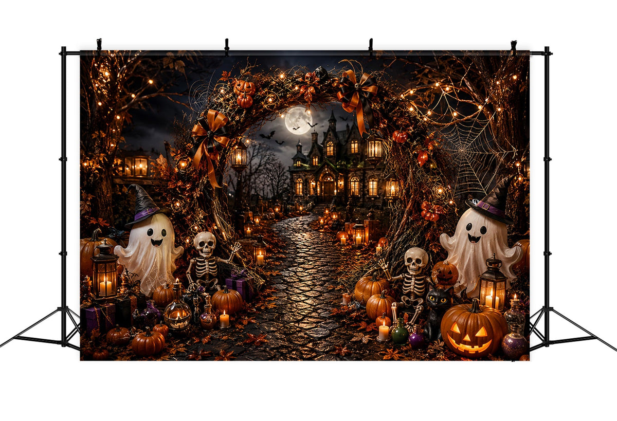 Einfacher Halloween-Hintergrund Mit Geist Skelett Und Spukbogen Extra Großer Halloween-Hintergrund LXX67-157