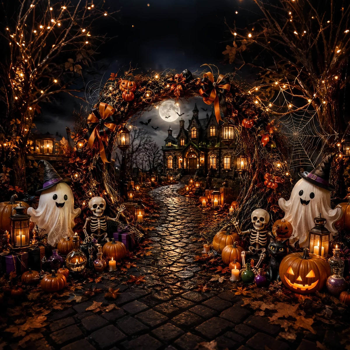 Einfacher Halloween-Hintergrund Mit Geist Skelett Und Spukbogen Extra Großer Halloween-Hintergrund LXX67-157