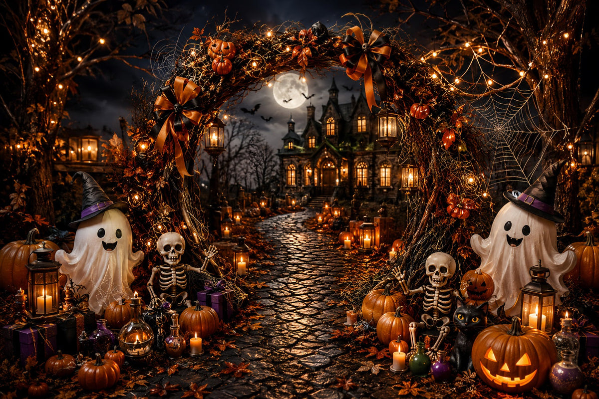 Einfacher Halloween-Hintergrund Mit Geist Skelett Und Spukbogen Extra Großer Halloween-Hintergrund LXX67-157