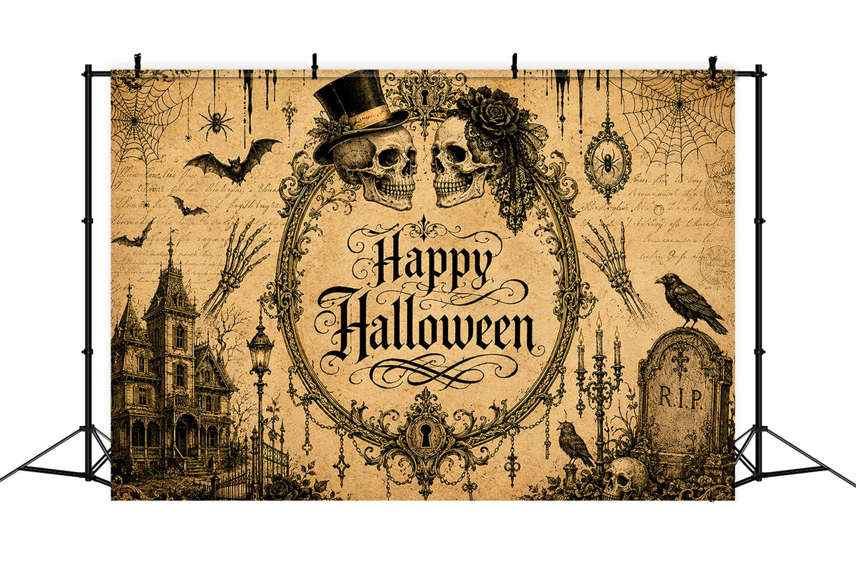 Halloween-Hochzeitshintergrund Vintage Totenkopf Gothic Paare Halloween Fotohintergrund LXX67-162