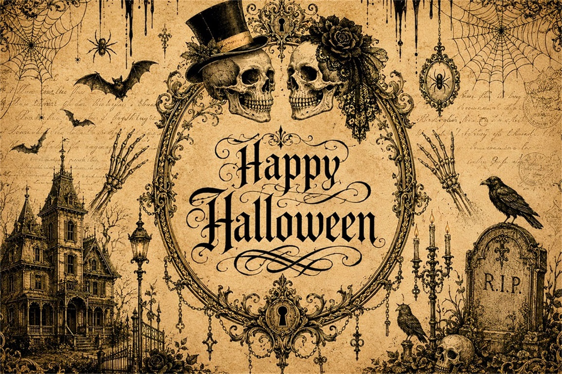 Halloween-Hochzeitshintergrund Vintage Totenkopf Gothic Paare Halloween Fotohintergrund LXX67-162
